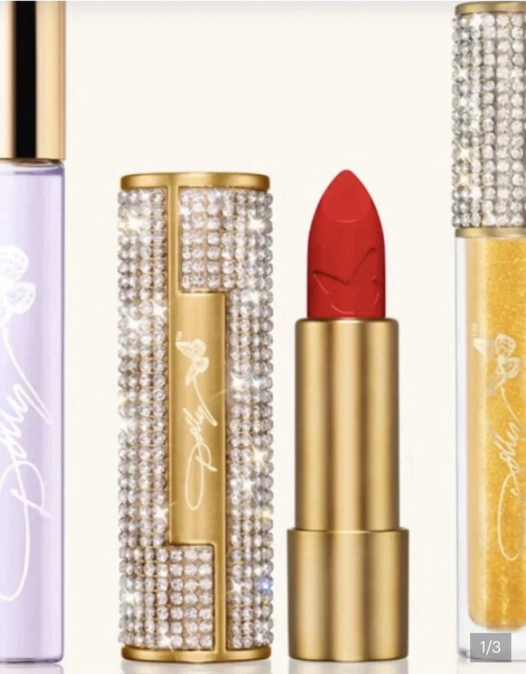 Dolly Parton Smoky Mountain Holiday set close-up, Jolene Red lipstick