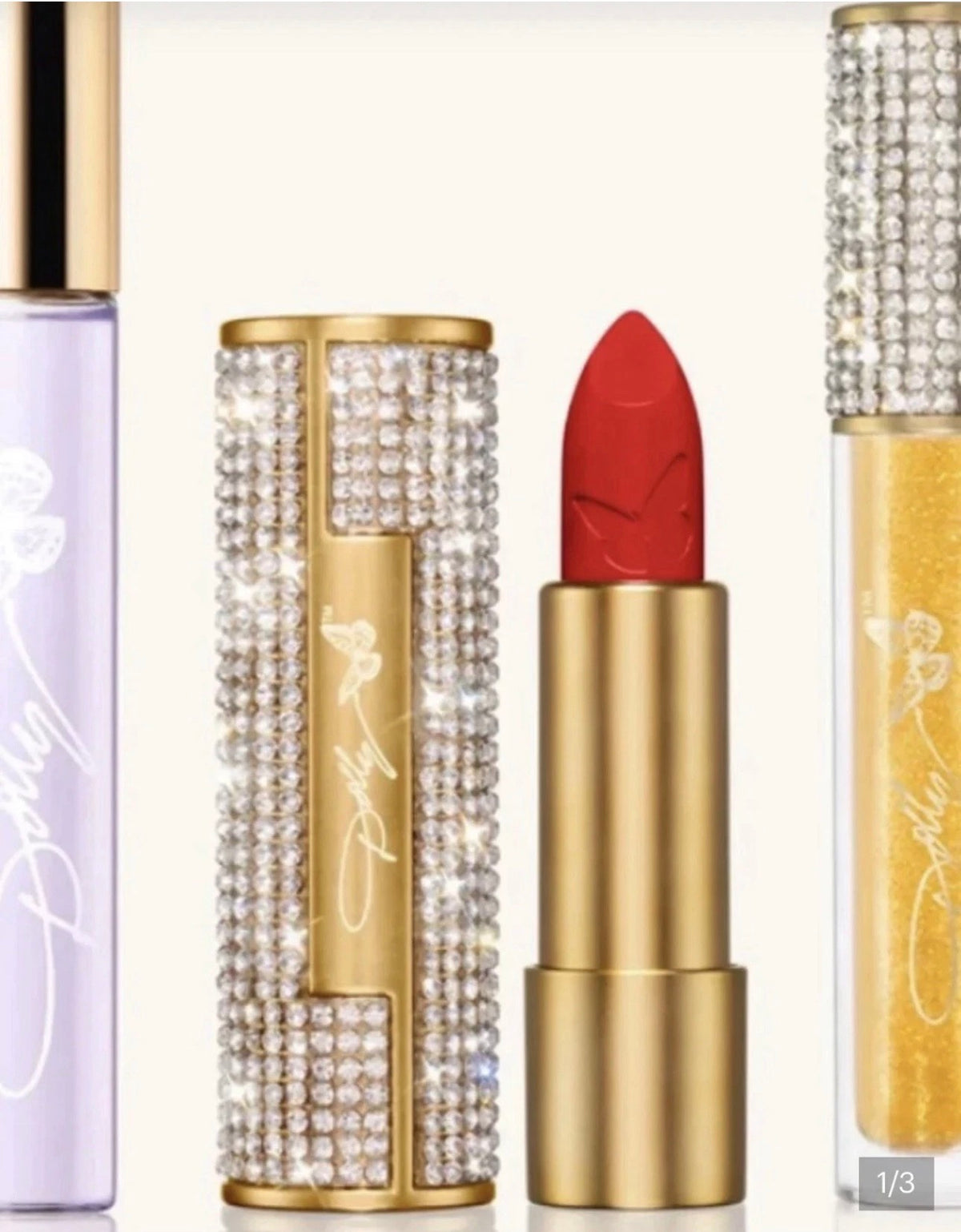 Dolly Parton Smoky Mountain Holiday set close-up, Jolene Red lipstick