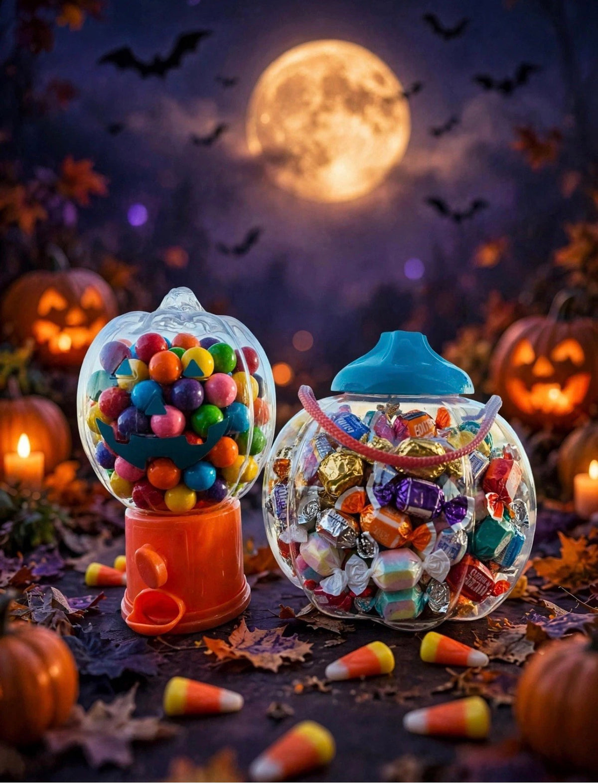 Halloween gum machine and candy container set filled with candy