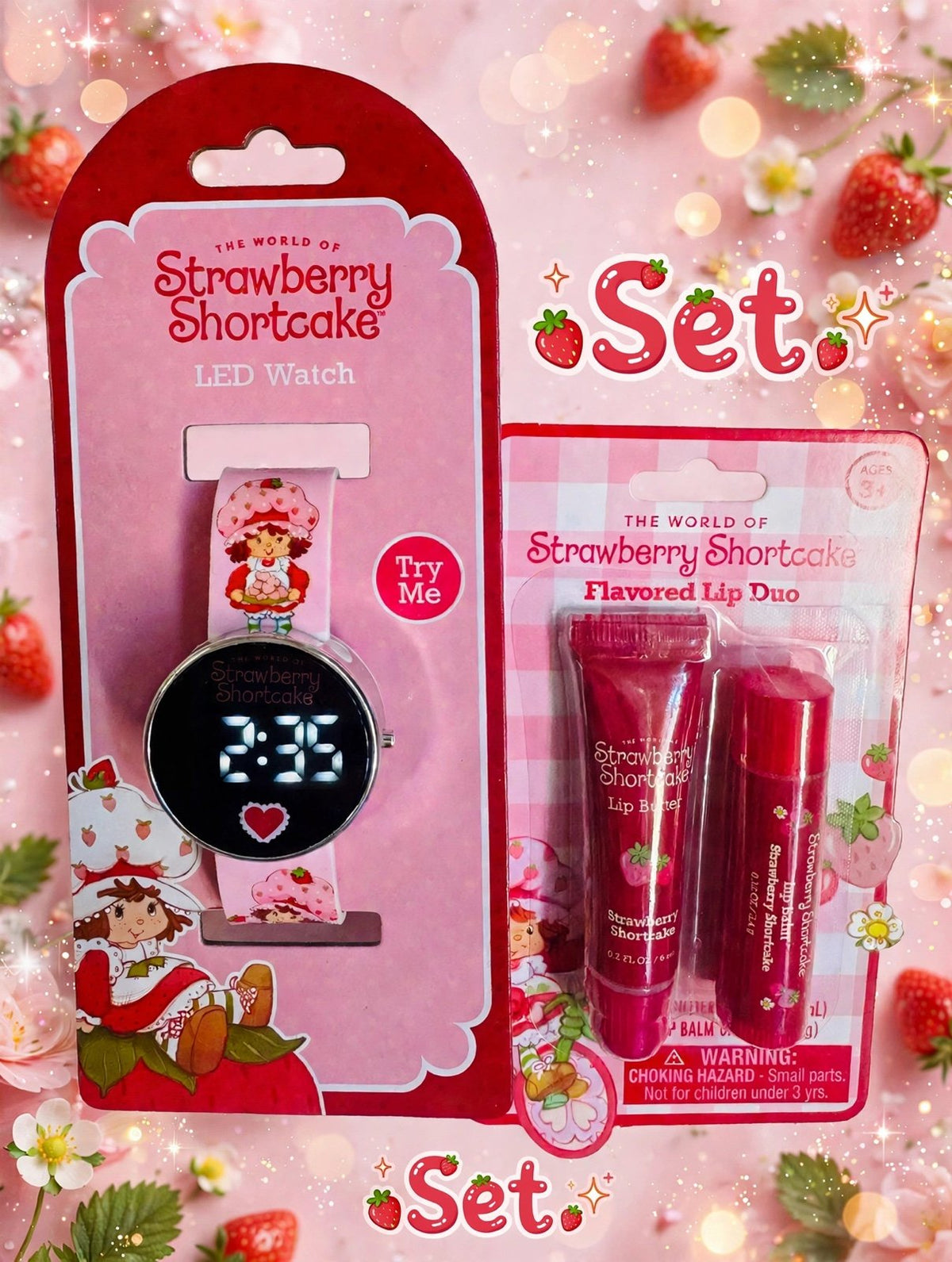LED Watch and Lip Duo Set - Strawberry Shortcake