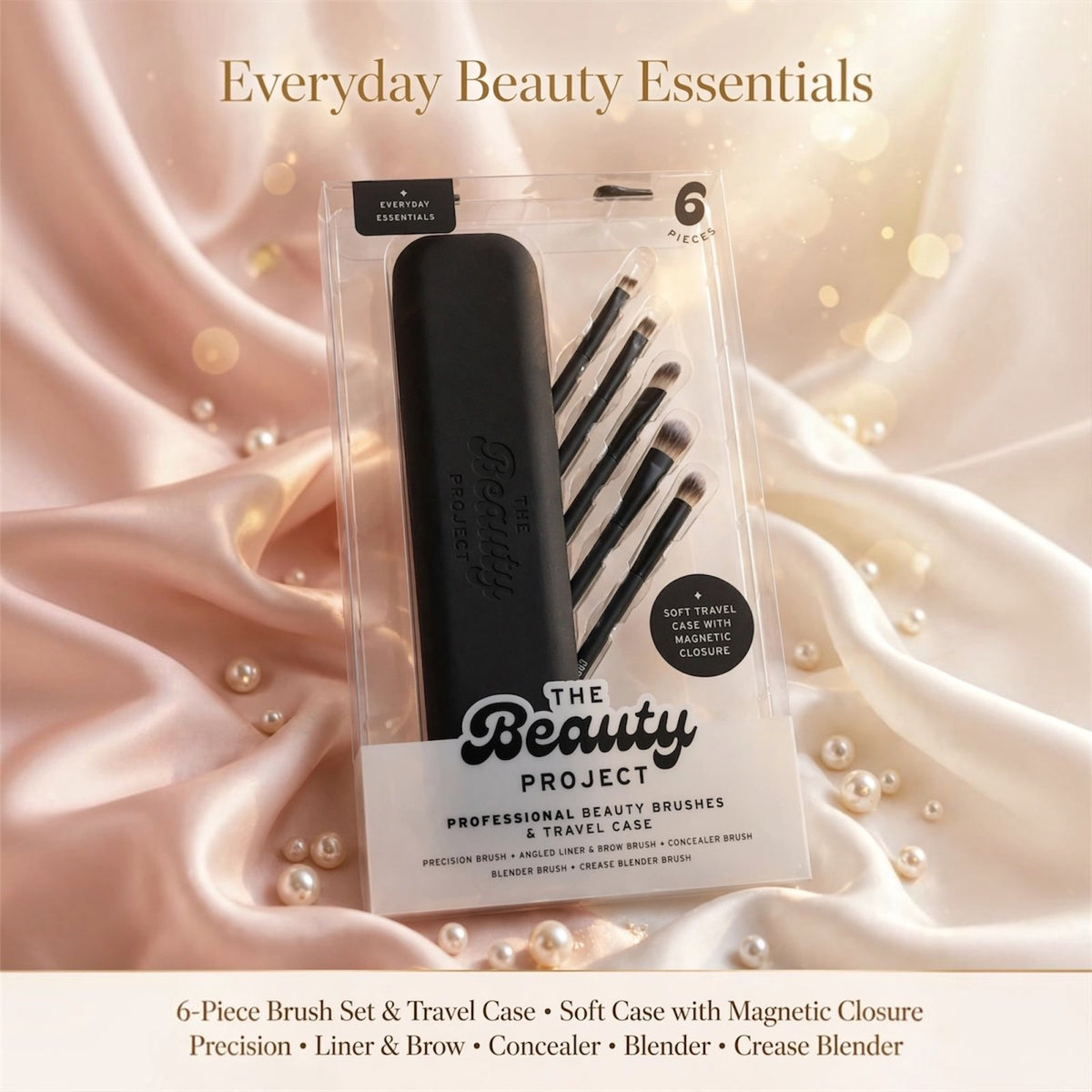 Professional 6-Piece Makeup Eye Brush Set & Travel Case