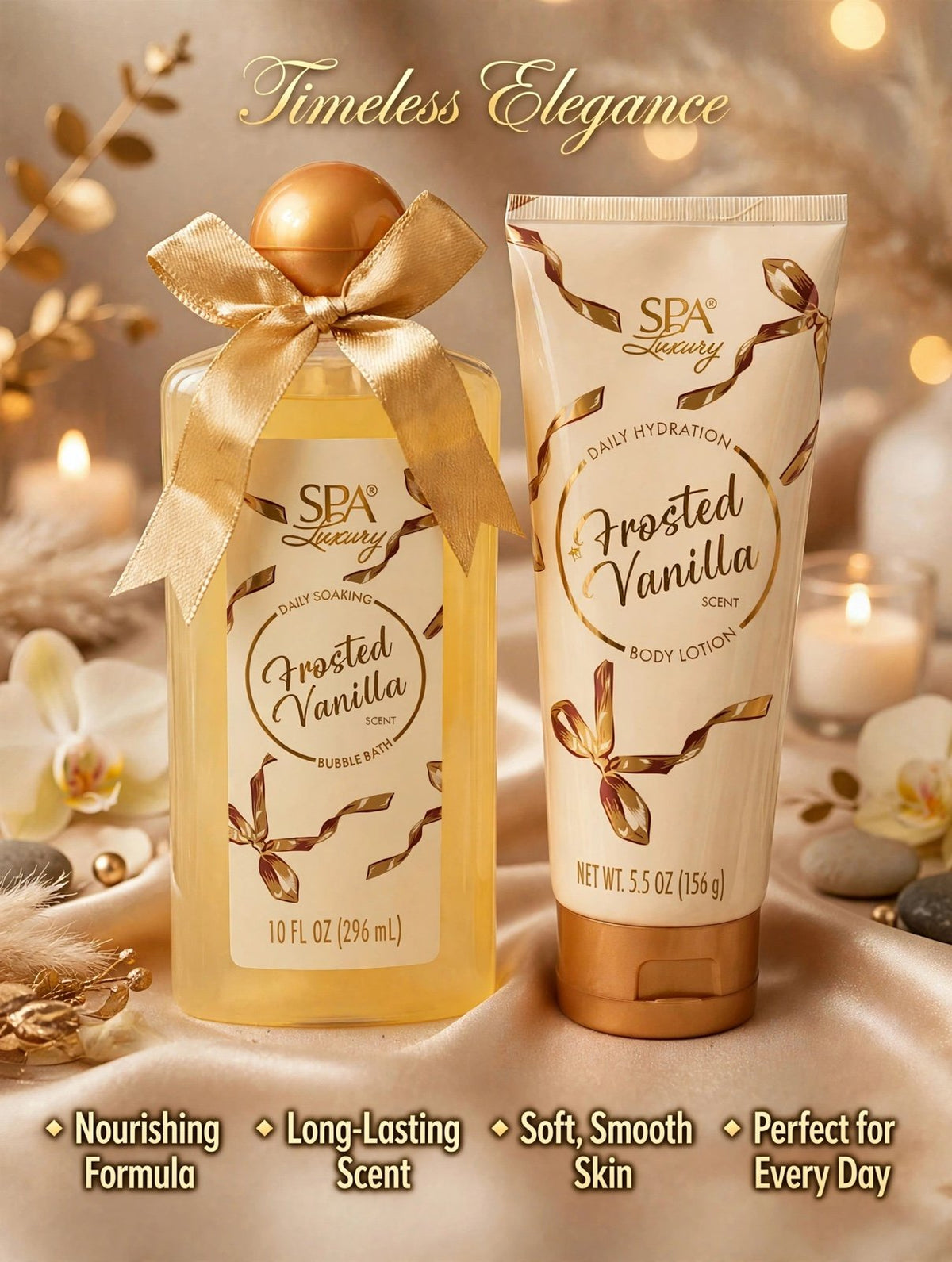 SPA Luxury Frosted Vanilla Bubble Bath & Body Lotion Set