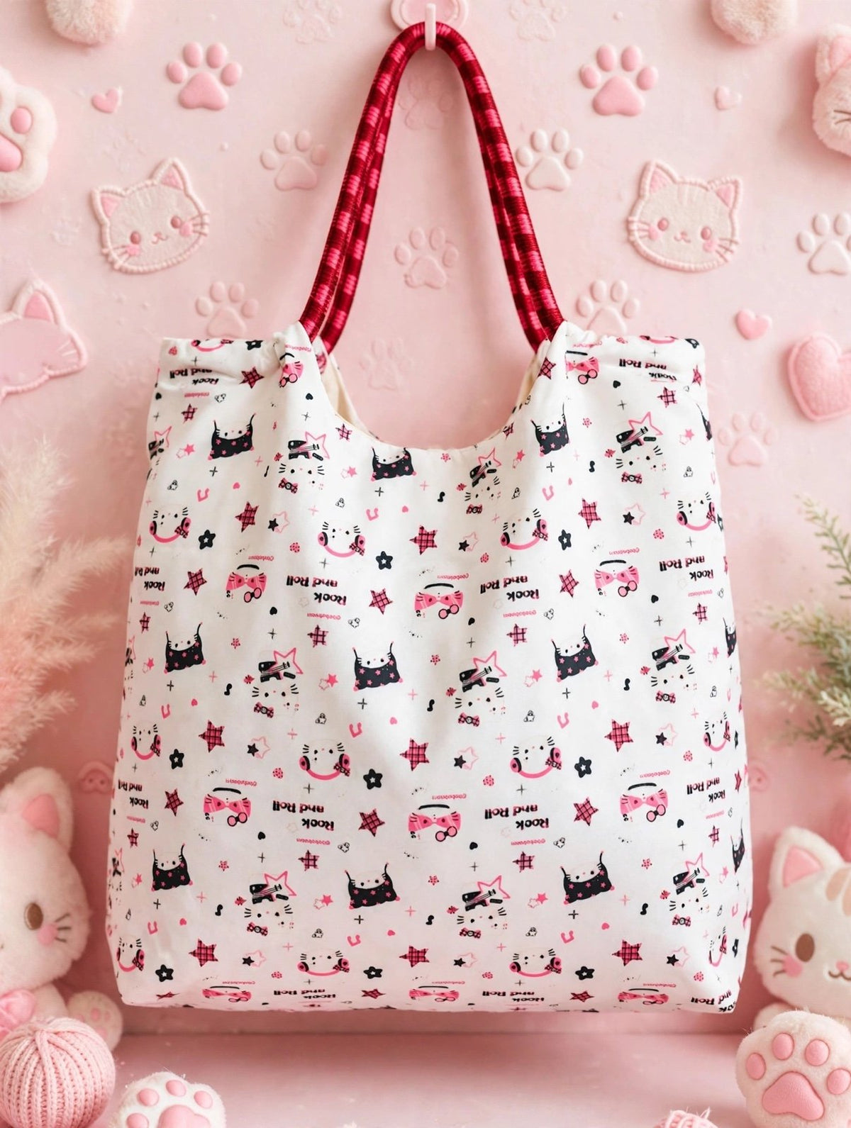 Hello Kitty fabric Tote Bag with "Rock and Roll" design