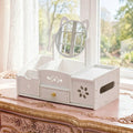 White Cosmetic Organizer with Mirror, Drawer and Facial tissues compartment.