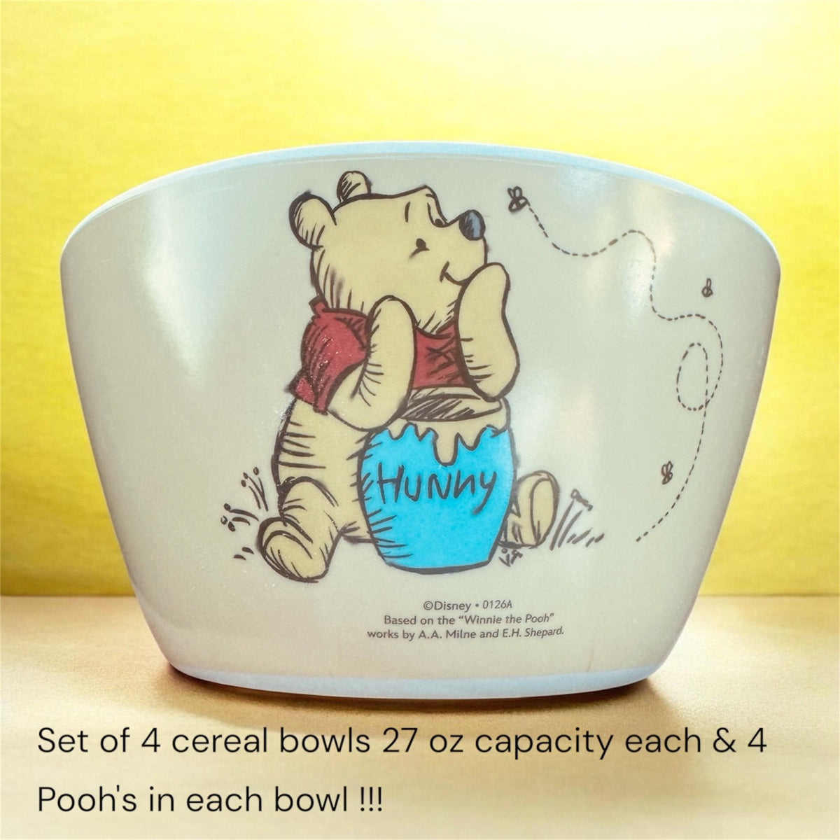 Winnie the Pooh Set of 4 Cereal Bowls 27 oz Each, Franchise - Disney
