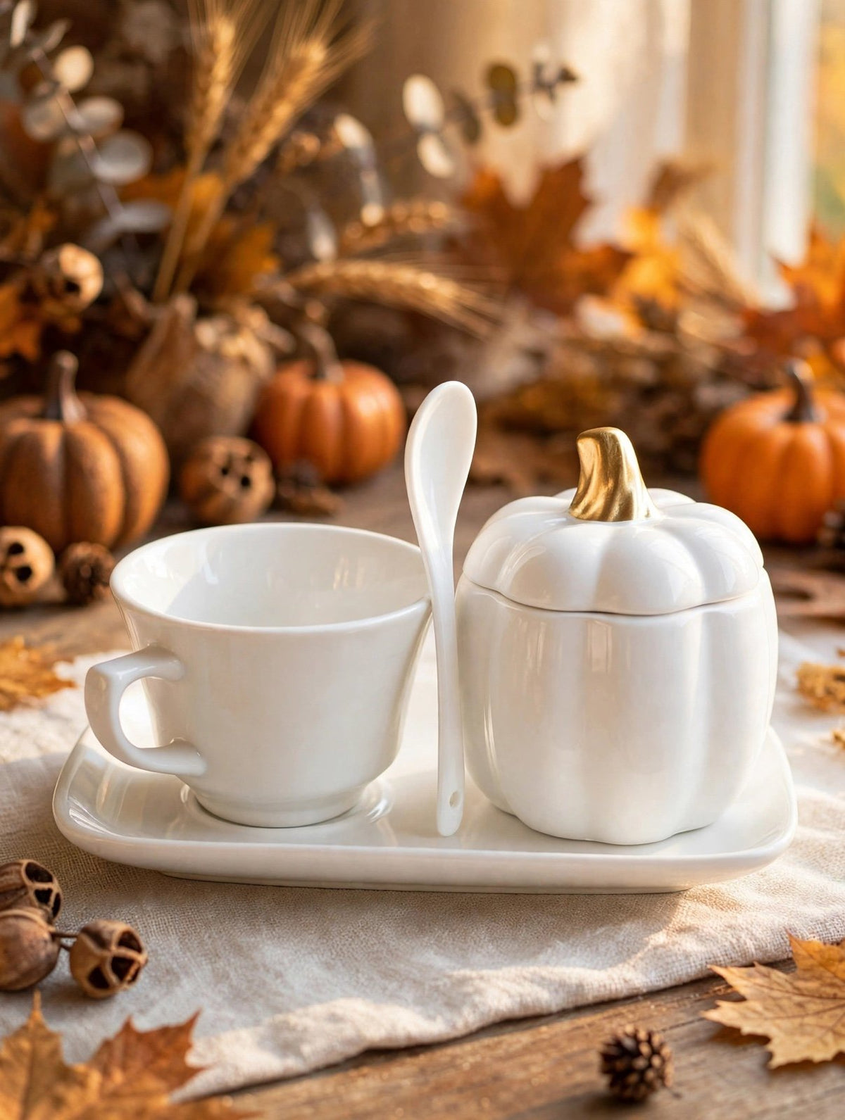 Pumpkin ceramic Coffee Set with Spoon