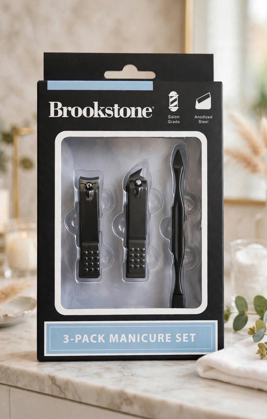 Salon Grade 3-Pack Manicure Tool Kit Anodized Steel Black - Brookstone