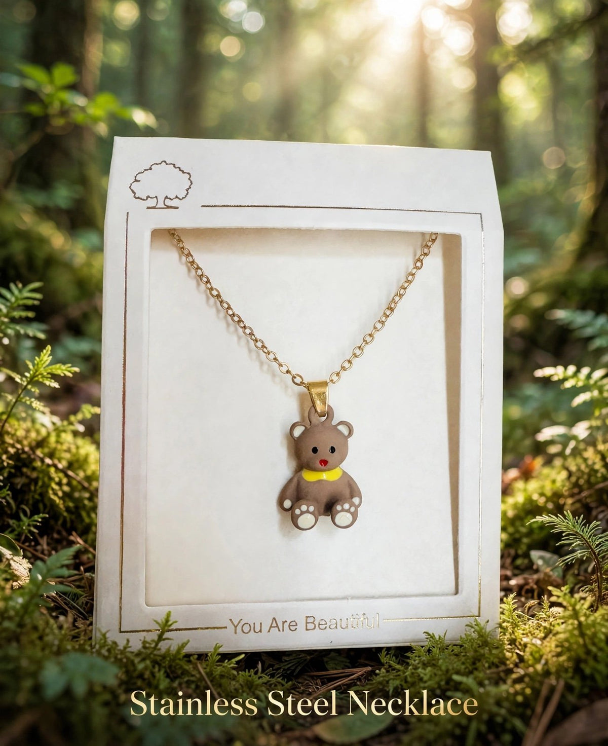 Cute Teddy Bear Necklace stainless steel