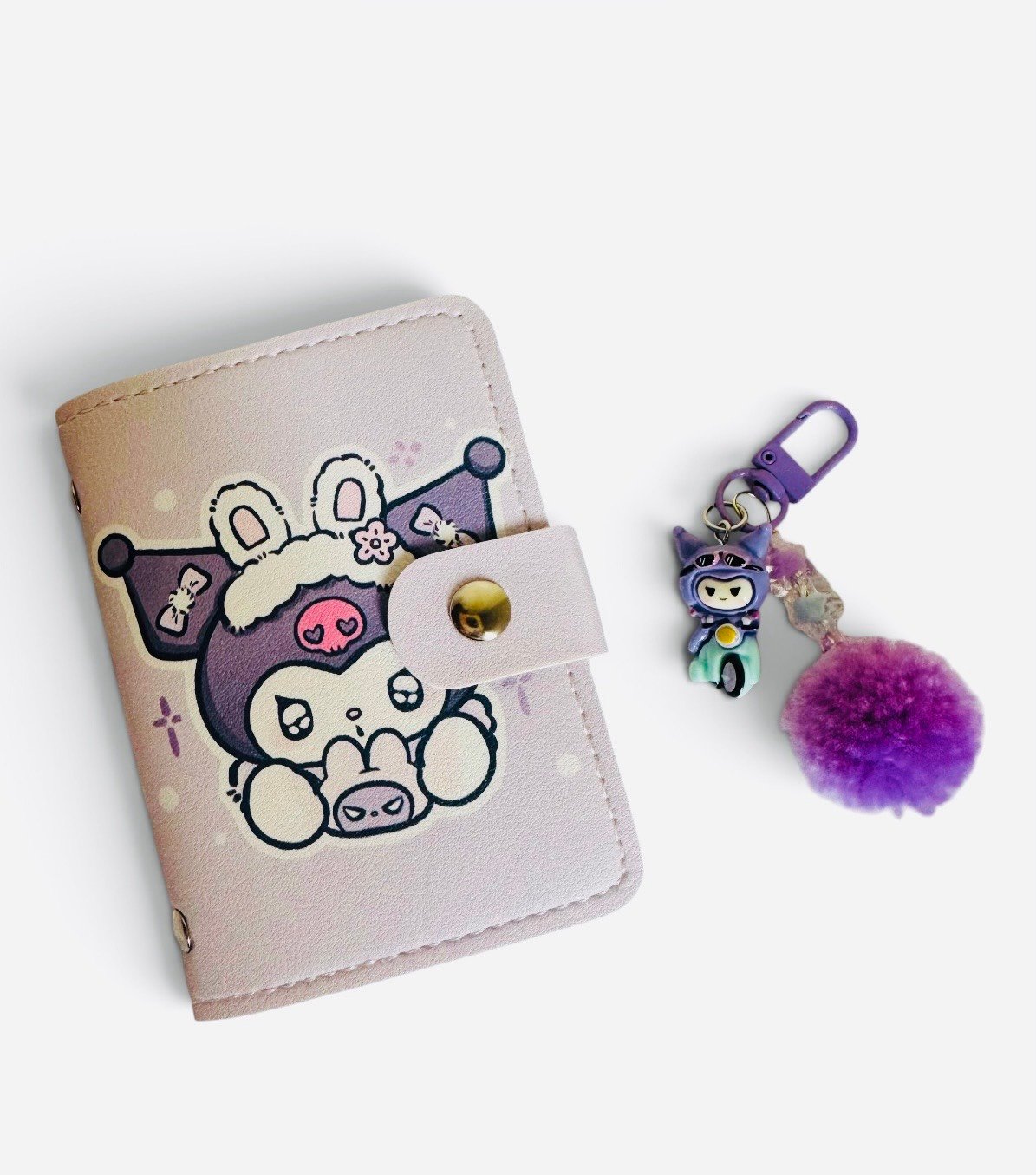 Kuromi Cardholder with Pom Pom Keychain cute kuromi in motorcicle - Sanrio
