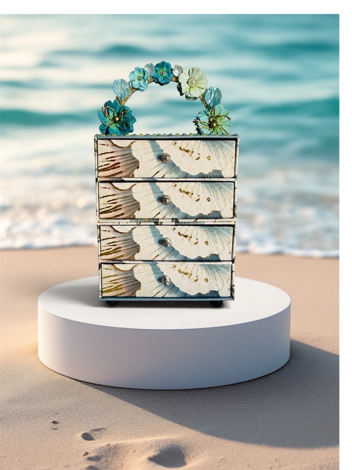 Decorative 4-Drawer Jewelry Box Organizer with Floral Accents