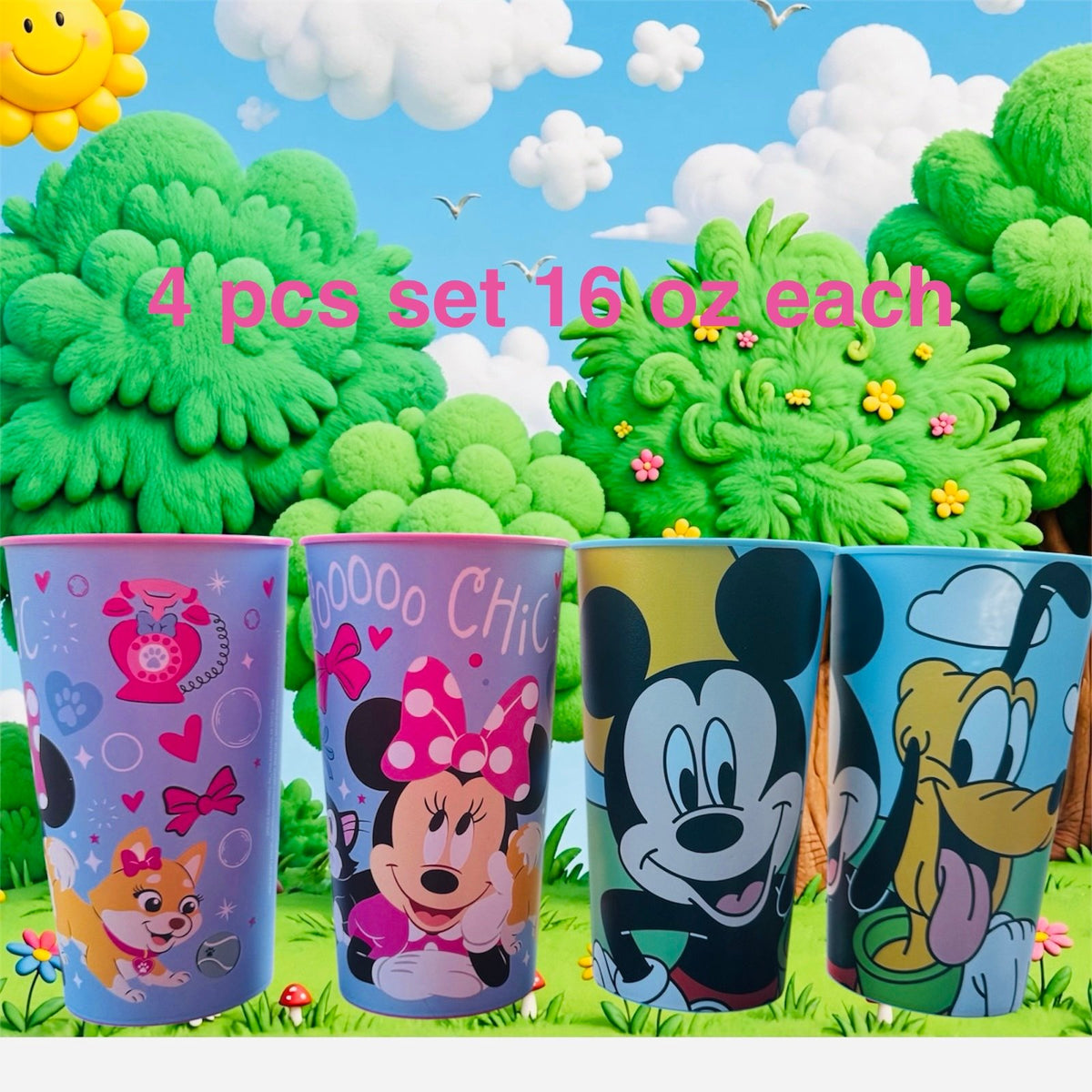 4 pc set 16 oz Mickey Minnie Pluto drinking glasses - Disney