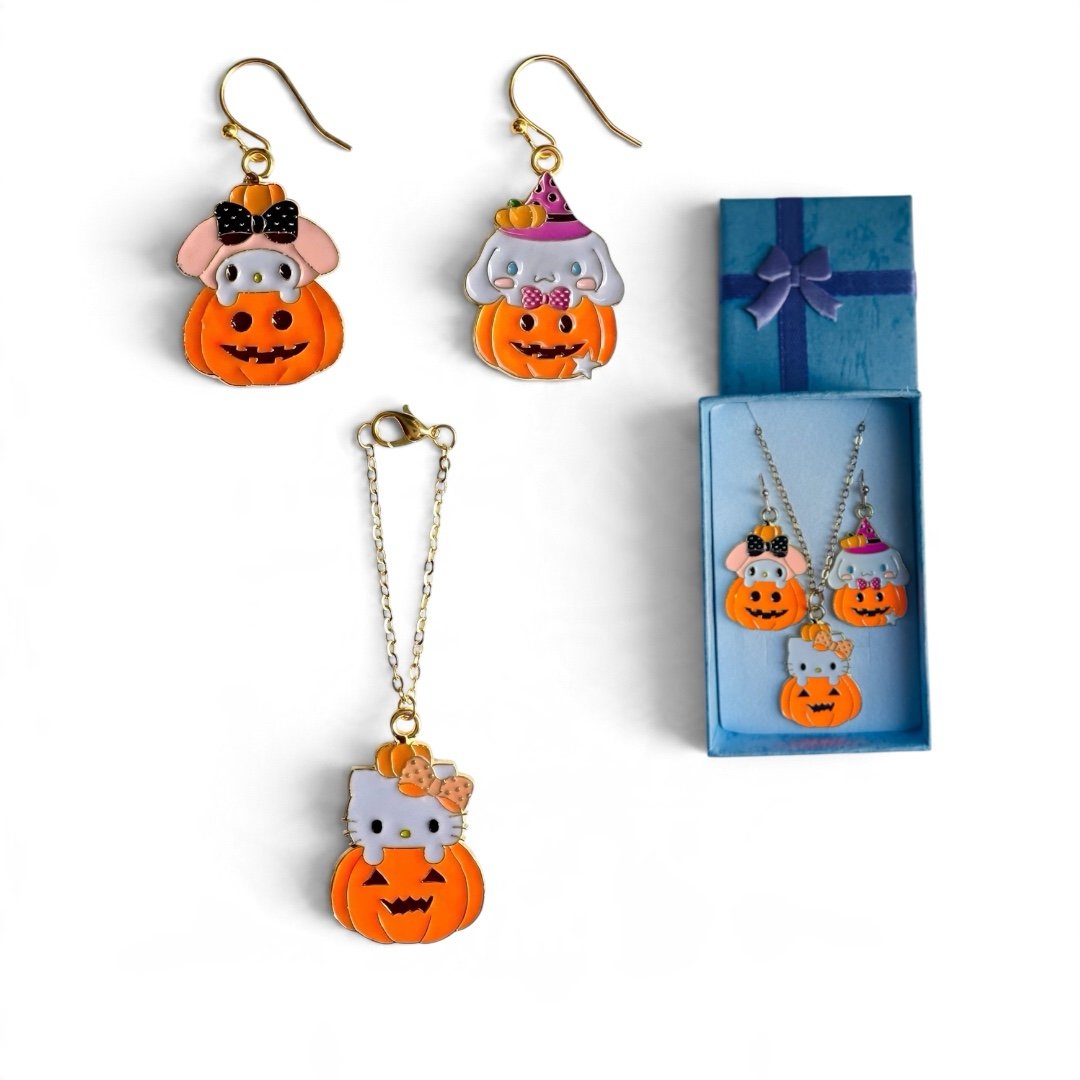 Halloween Kitty and friends earrings and Necklace set