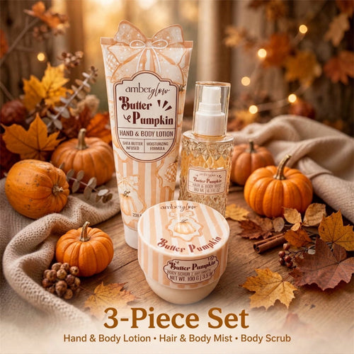 Amberglow Butter Pumpkin Hand & Body Lotion, Mist, and Scrub Set