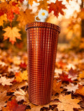 Sparkly Orange Tumbler with Daisy Lid topper