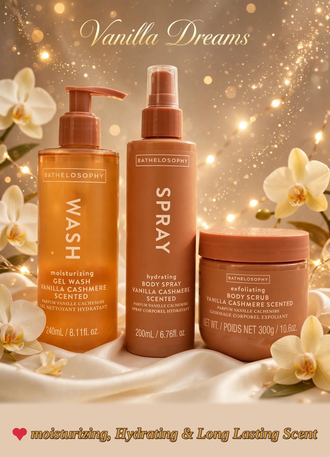 Bath&Body Vanilla Dreams Wash, Spray, Scrub Set