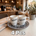 2 Spresso cups & 2 saucers( premium engraved ceramic)