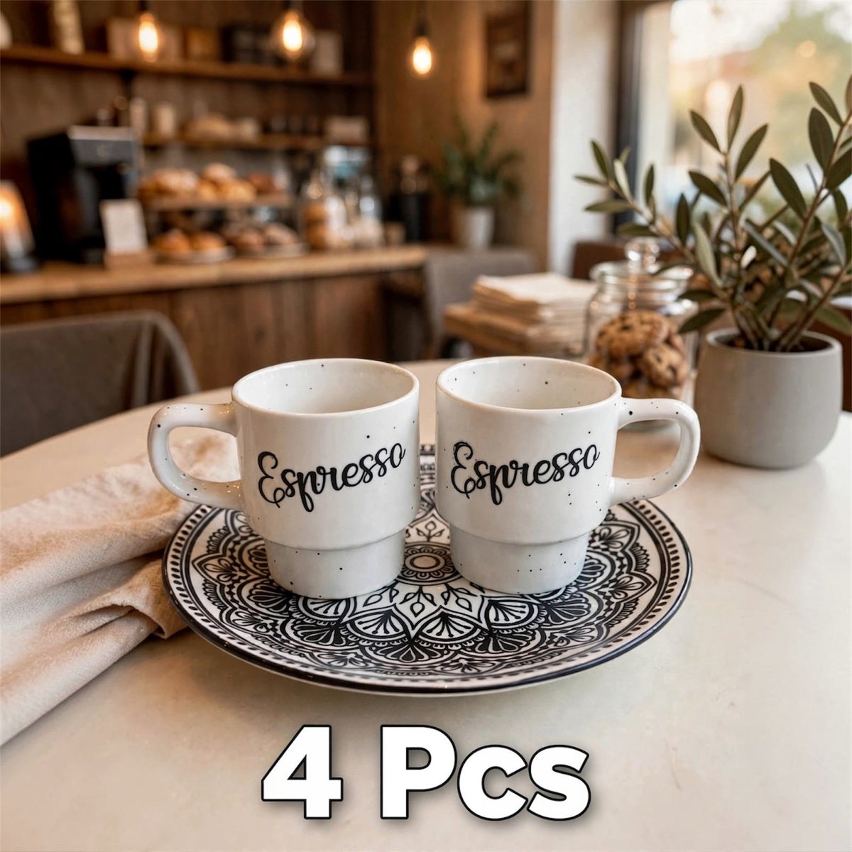2 Spresso cups & 2 saucers( premium engraved ceramic)