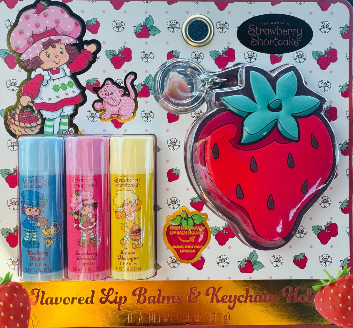 Set x3 lip Balm With Lip Balm holder keychain - Strawberry Shortcake