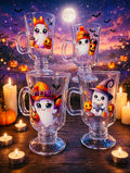 Set of 4 Halloween Coffee Mugs, Clear Glass.