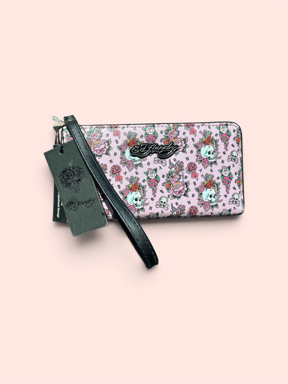 Pink Skull Floral Print Wallet - Ed Hardy