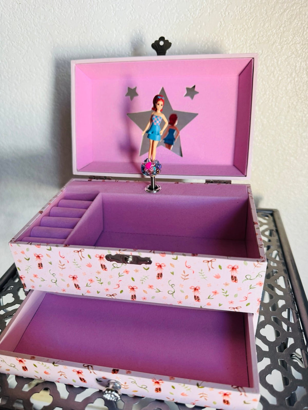 Fashion Ballerina Musical Jewelry Box with Drawer and Ring storage