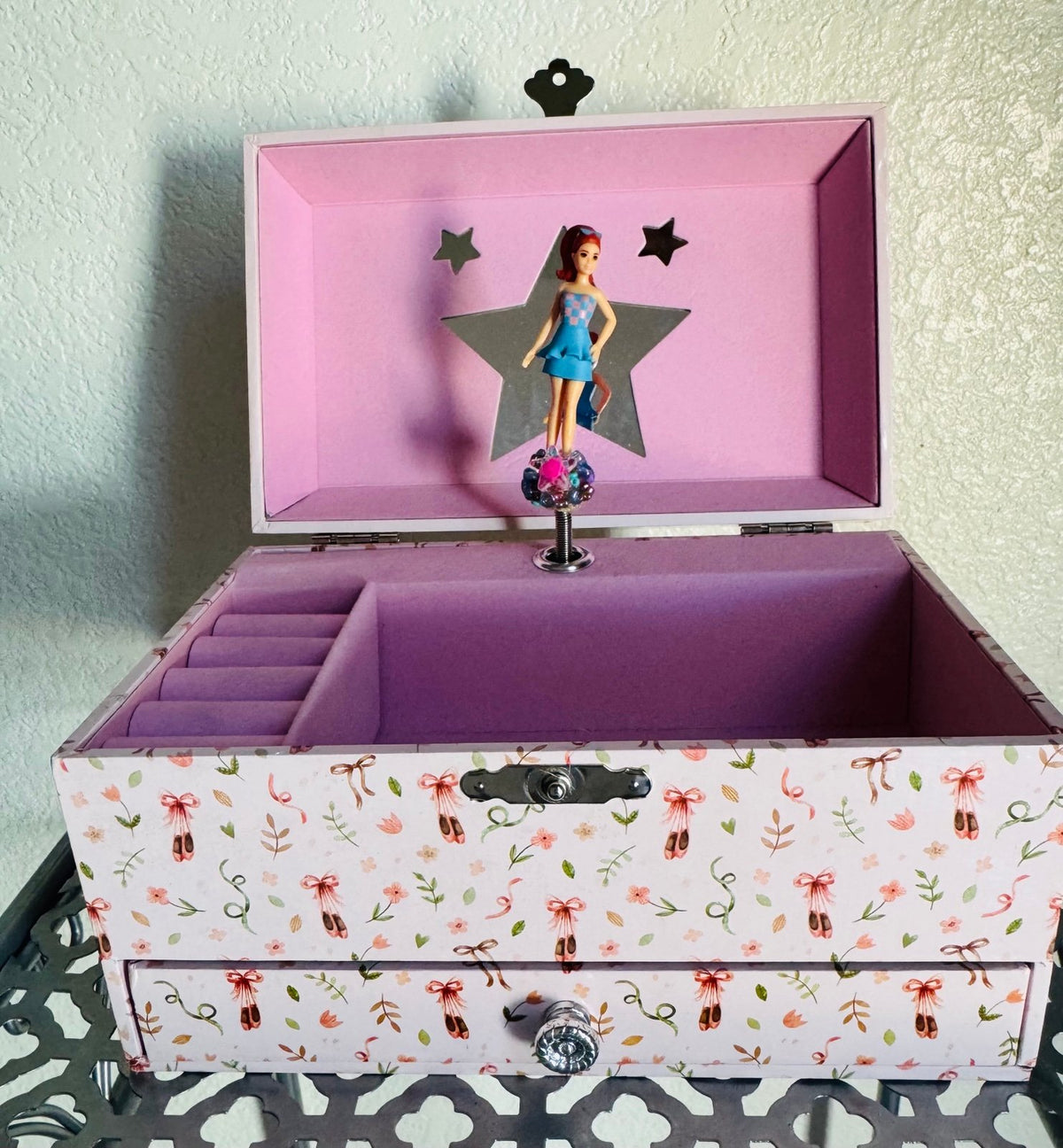 Fashion Ballerina Musical Jewelry Box with Drawer and Ring storage