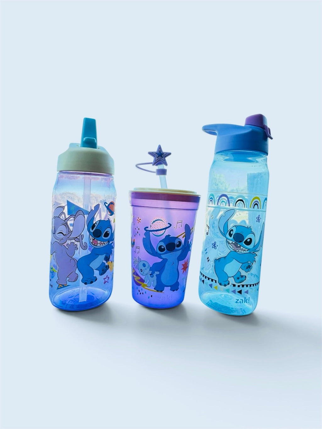 Zak! Disney Stitch Water Bottles and Sippy Cup Set 20 oz/16 oz/10oz - Zak Designs